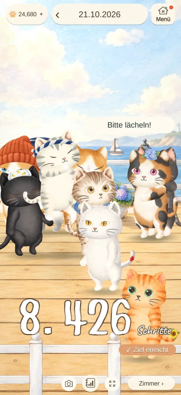 Startbildschirm mit den heutigen Schritten